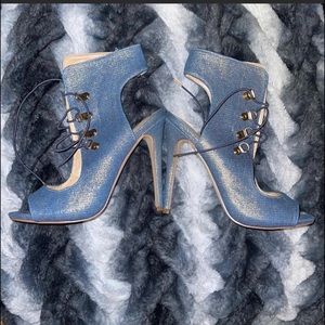 Denim laced-up heels